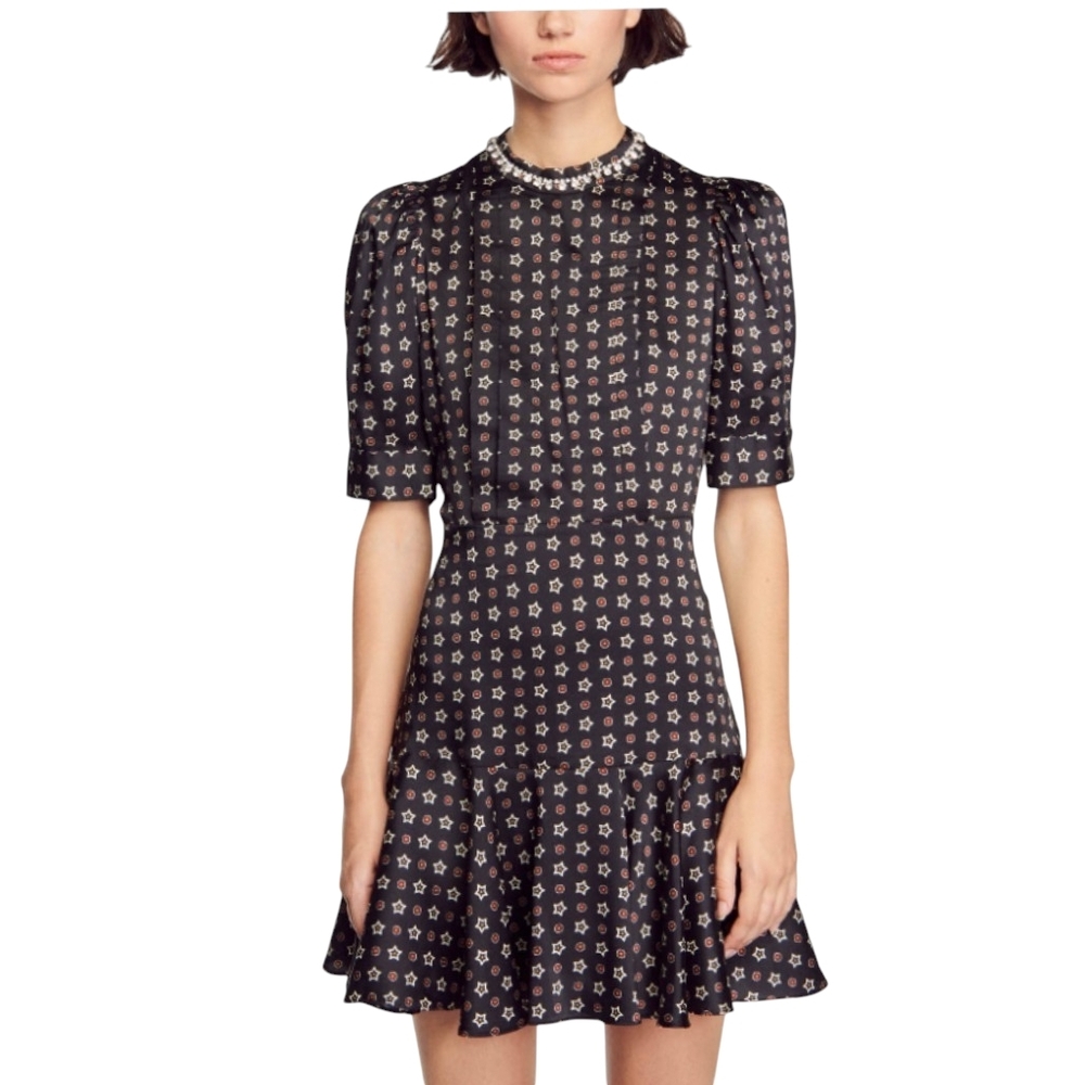 Like New Sandro Women's Short Star Print Mini Dress 40 M-L